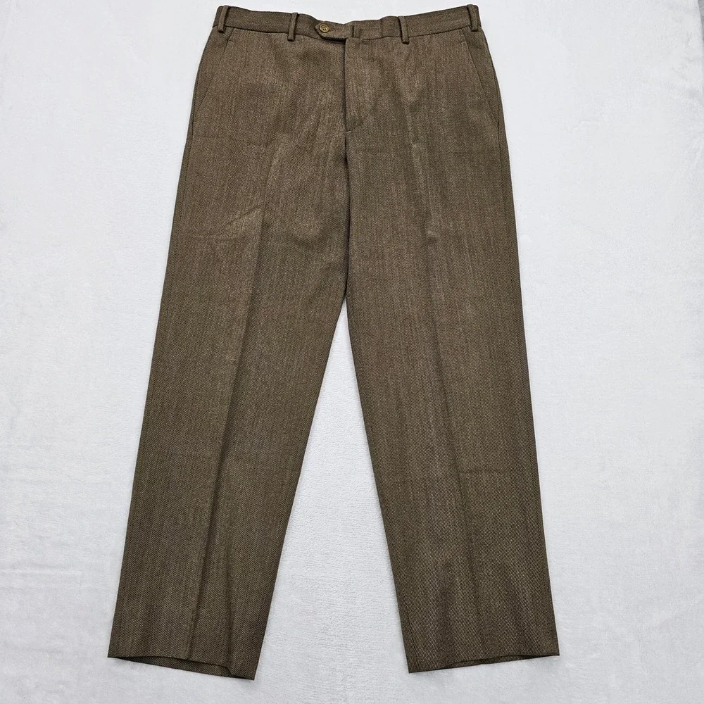 Luciano Barbera Dress Pants Mens 52 34x29 Brown Wool Italy Flat Front READ
